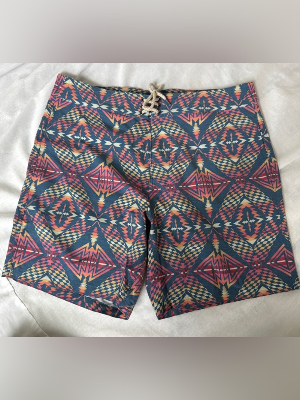 Faherty Multicolor Geometric tribal Aztec red orange Print Swim Board Shorts 34